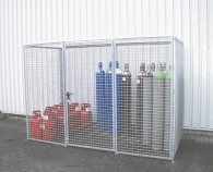 Gasflaschen-Container für 16 / 32 / 48 / 60 / 78 oder 104 Stück Gasflaschen, mit oder ohne Dach, 1- oder 2 flügeliges Tor