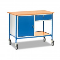 Tischwagen mit zwei Ebenen, Stahlschrank und Schublade aus Stahl