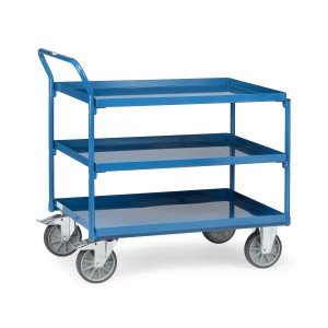01600155 - Stahl- Tischwagen mit drei Ebenen und hochstehendem Schiebebügel